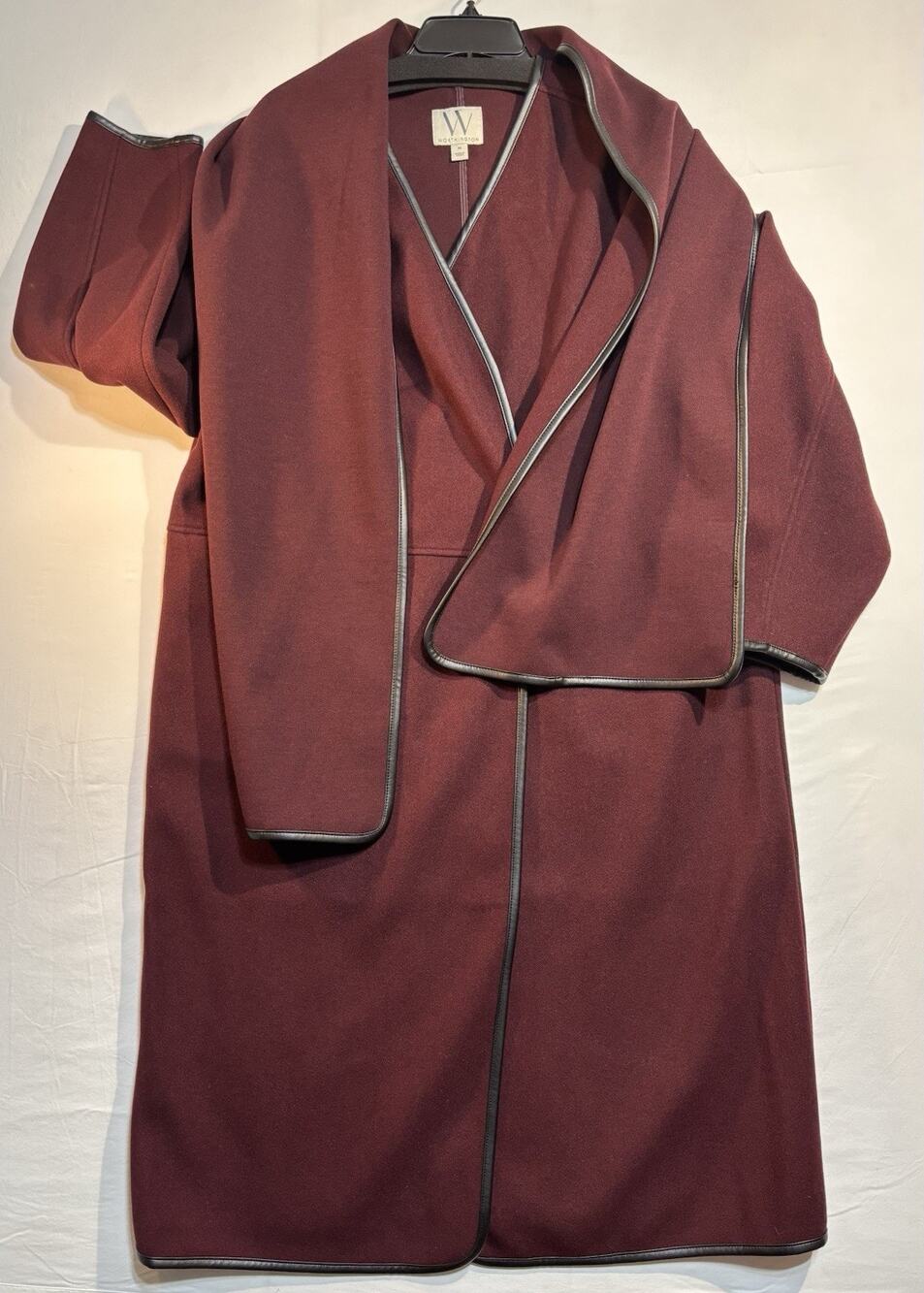 Worthington Burgundy Long Coat Womens Medium NWT 2 Button Faux Leather Trim